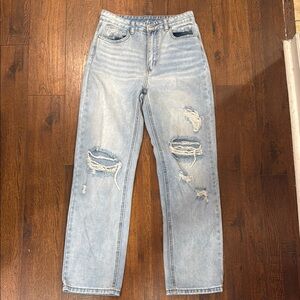 SHEIN Light Blue Distressed Ripped Jeans